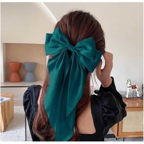 2 Barrettes à cheveux, Nœud vert, Soie, Style vintage, Accessoire femme (1/4)