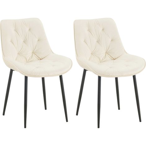Lot de 2 chaises de salle à manger assise et dossier capitonné en velours crème et métal noir 100007322 (1/5)
