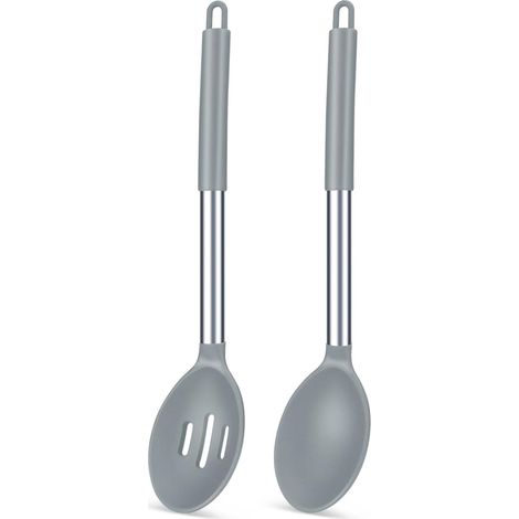 Lot de 2 grandes cuillères de cuisine en silicone, cuillère à badigeonner solide antiadhésive, ustensiles cuisine résistants la chaleur pour mélanger (1/5)