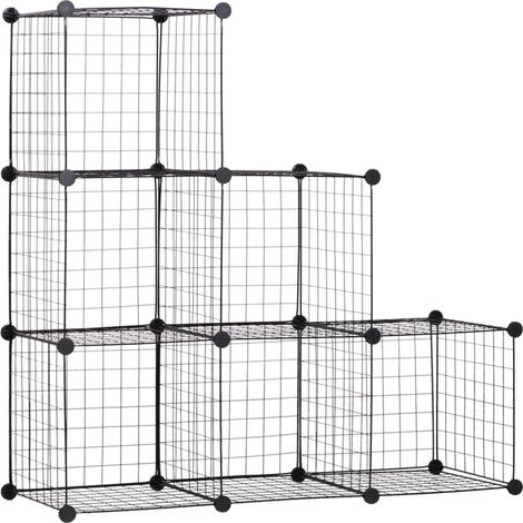 Réfrigideur, système de rangement composé de 6 compartiments. Réfrigideur en métal, modèle cube. Réfrigideur à étagères pour le salon ou la chambre à coucher. Couleur noire. Dimensions : 109 x 37 x 10 (1/4)