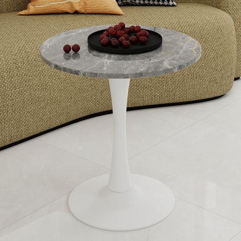 DESMIU Table basse ronde avec 1 plateau, style moderne, pour salon, en marbre artificiel, blanc antique et gris, 77.5 × 77.5 × 15.5 cm (1/5)