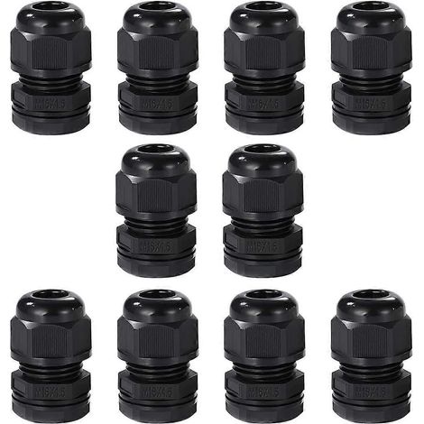 Presse-étoupe M16, lot de 10, connecteurs de câble étanches IP68 en nylon avec contre-écrou et rondelle, adaptés aux câbles de 4 à 8 mm². (1/5)