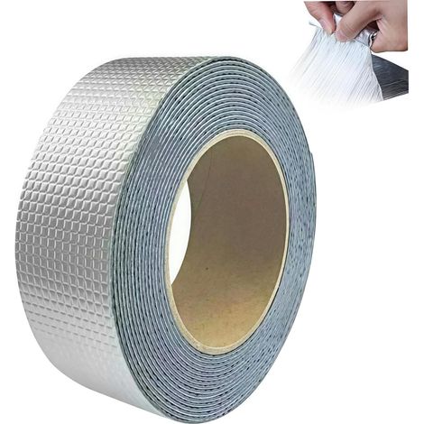Ruban Butyle,Ruban Adhesif Etanche 50mm x 5m, Butyle en Aluminium Bande D'étanchéité,Butyle en Étanche Ruban Pour Fuite De Toit, Fissure De Tuyau (1/5)