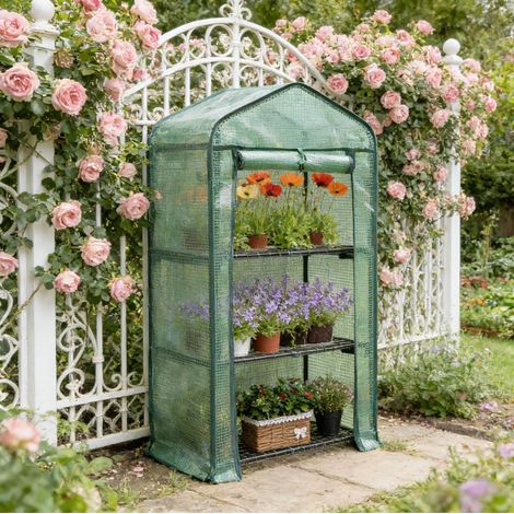 Serre tunnel de jardin 69x49x125 cm avec porte roulante OKMYHOME (1/5)