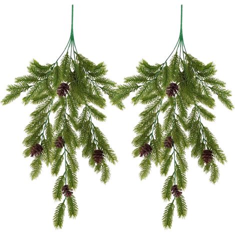 Sollbry 2 pcs Branche de Sapin Artificiel Decorative Fausse Branche Sapin Artificiel Branches de Pin Artificielles pour Noël avec Pommes de Pin DIY Guirlande (1/5)