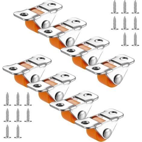 Lot de 8 petites roulettes fixes - En caoutchouc - Roulettes de transport - Avec plaque en métal - Pour meubles, appareils, équipements, caisses à outils, chariots (couleur orange) (1/4)