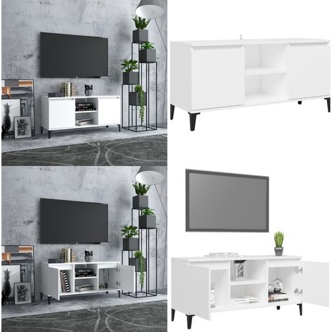 Meuble TV avec pieds en métal Blanc 103,5x35x50 cm - Meuble Tv - Meuble Téléviseur - Rangement Tv - Meuble Industriel - Meuble Blanc - Home & Living