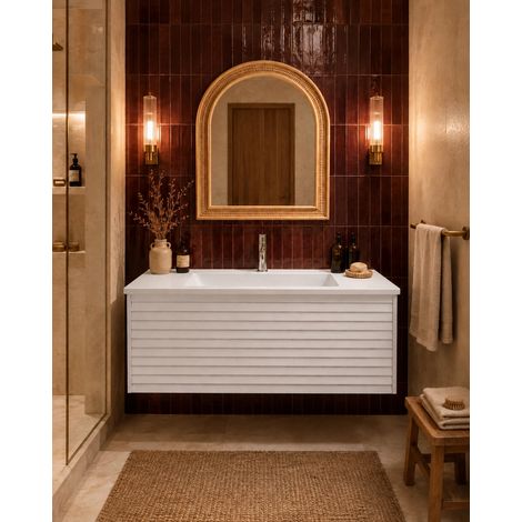 Mobile bagno 90x48 bianco un cassetto lavabo resina opaco Madrid (1/5)