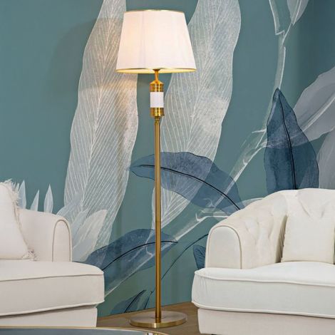 Dmora - Stehlampe Bienno, Bodenlicht, Lampe, Stehleuchte, 41x41 h160 cm, Weiß und Gold (1/5)