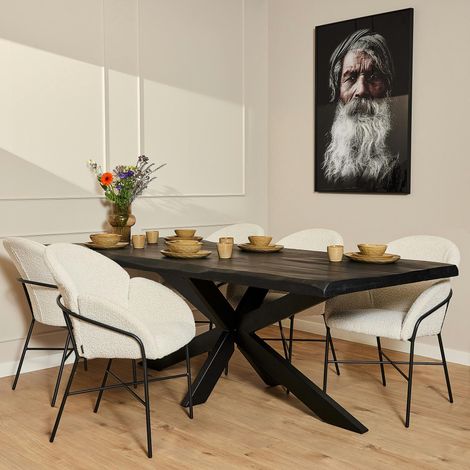 Table à manger bois noir à bords naturels 160 cm CALERO (1/5)