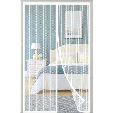 Moustiquaire Porte Fenetre 120x210cm Moustiquaire Fenêtre Aimantée Blanc Sans Perçage Rideau Anti Mouche avec Bande Adhésive, Fermeture Automatique, Maille Ultra Fine (1/5)