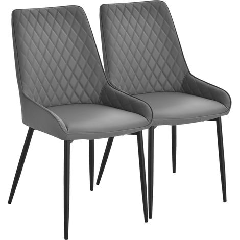 Set Of 2 Quilted PU Leather Dining Chairs with Metal Frame 4 Legs Foot Caps Home Seating Modern Stylish Executive Grey