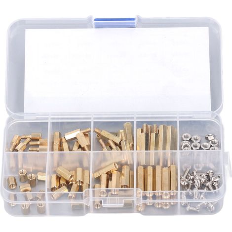 Kit de 120 entretoises M3 en laiton, standard, à vis et écrou hexagonaux, pour applications automobiles et électroniques.