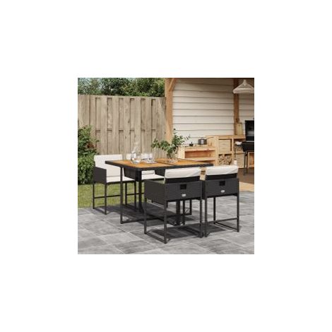Ensemble à manger de jardin coussins 5pcs Noir Résine tressée (1/5)