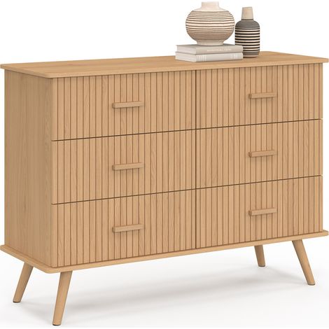 Commode 6 tiroirs JULIETTE 110 cm effet lattes (1/5)