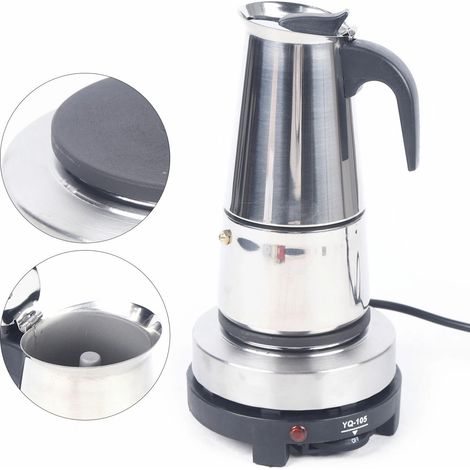 Caffettiera elettrica in acciaio inox con bruciatore elettrico (6 tazze, 300 ml)