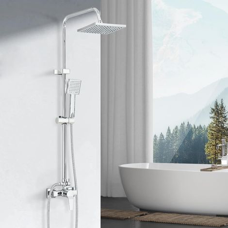 1 Colonne De Douche Mitigeur Monocommande Acier Inoxydable Chromé Douchette Réglable Salle De Bain
