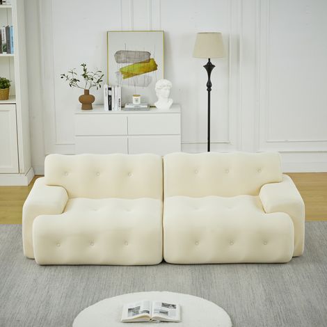 2-Sitzer-Sofa 224x104x66 cm Beige Stoff mit breiten Armlehnen und montagefreiem Design (1/5)