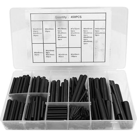 450 Pièces Goupilles Fendues, Assortiment Goupilles Creuses Tailles ø 2,0-10 mm, Goupilles Creuses Circlip, Assemblage Ferrures Métalliques (1/5)