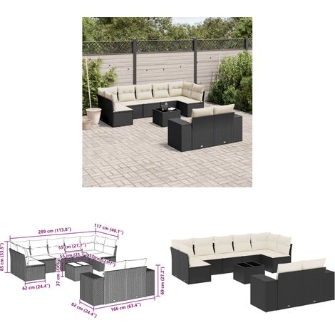 Salon de jardin 10 pcs avec coussins noir résine tressée - Ensemble Salon De Jardin - Meuble De Jardin - Résine Tressée - Rotin Synthétique - Mobilier Extérieur - Home & Living (1/3)