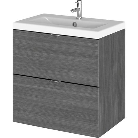 Alrewas Contemporary 2 Drawer Wall Hung Vanity Unit with Basin, Anthracite Woodgrain, 500mm
