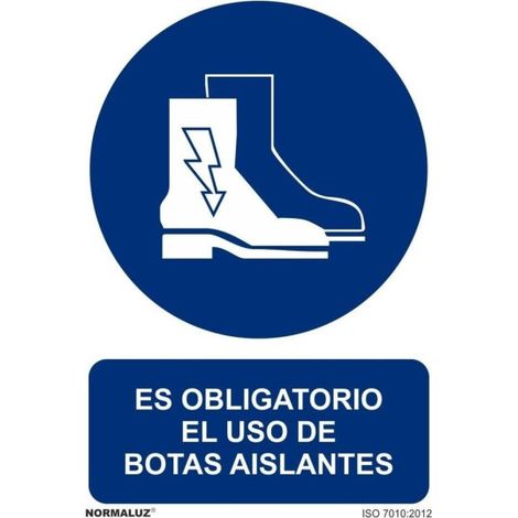 Señal que indica Es Obligatorio El Uso de Botas Aislantes con tintas UV SEKURECO                         100 x 150 mm                          ADHESIVOS DE VINILO (1/2)