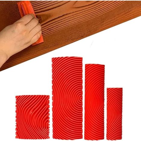 Wood Grain Painting Tool Templates Rubber Wood Grain Tool Wood Grain Tool Used for DIY and the bottom is decorated with fake wood grain 4pcs MUMU (1/4)