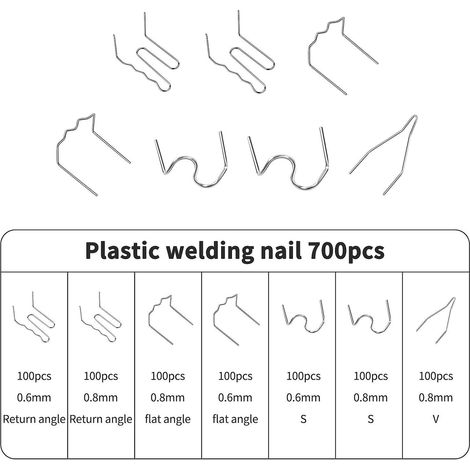 700 clous de soudure pour réparation de pièces automobiles en plastique, clips ondulés prédécoupés standard, pour la réparation de pare-chocs et de carrosserie.