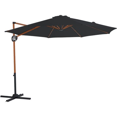 Axi Solea Parasol Déporté Rond Ø 300 Cm, Aspect Bois/Gris Parasol De Jardin / Terrasse, Toile Anti-Uv, Indice Upf 30+ Pied En Croix Et Housse De Protection Inclus Inclinabl, Pivotant À 360°