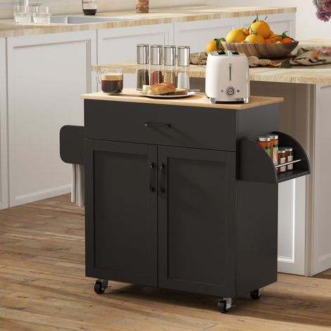 Dessert îlot de cuisine multi-rangements tiroirs placard 2 portes avec étagère réglable 105 x 36 x 85 cm noir (1/5)
