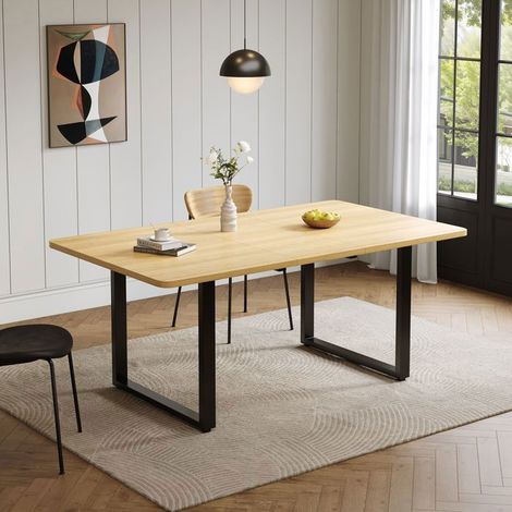 Table à manger extensible - 140/180/220 cm - 6-10 personnes - Pieds en métal - Chêne MDF (1/4)