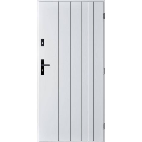 Porte d'entrée simple GUTA 90 cm blanc - Poignée et serrure : Sans - Poussant: Droit