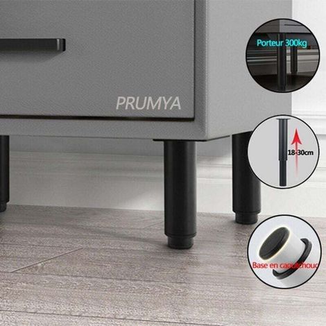 Adjustable Furniture Legs from 180 to 300mm in Cold Rolled Steel, Set of 1, Suitable for Bed, Sofa, Table, Wardrobe