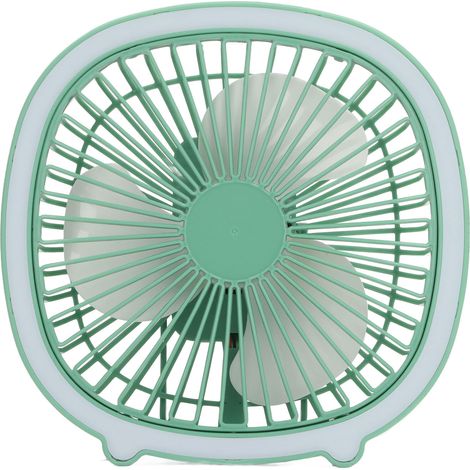 Ventilateur de bureau à puissance réglable, silencieux, rechargeable, mini ventilateur vertical portable suspendu avec lumière LED vert menthe (1/5)