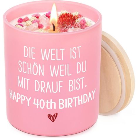 Duftkerze 40. Geburtstag für Frauen, Lavendel Sojawachs mit Kristallen