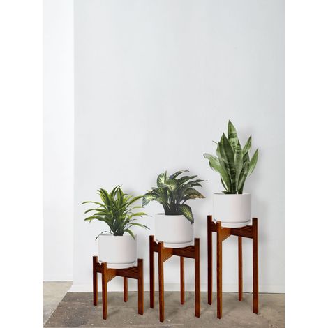 Decorotika Utnel Handmade Natural Solid Wood Plant Pot Holder Pot Stand Pot Organizer Decorative Plant Organizer Set (3 Pieces) - Medium (1/5)