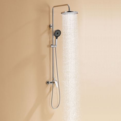 Auralum Colonna Doccia con Miscelatore Cromo Set de Doccia con 10-pollici ABS Soffione e Doccetta a 3 funzioni, Altezza regolabile 1030 mm-1390 mm. (1/5)