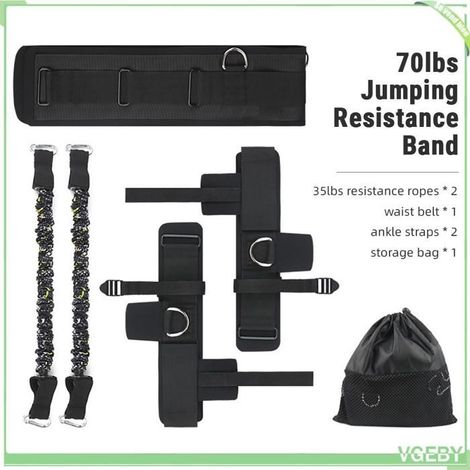 Bande de résistance pour jambes - FAFEICY - Ensemble 75lbs - Noir - TPE - 2 cordes, ceinture et sangles (1/5)