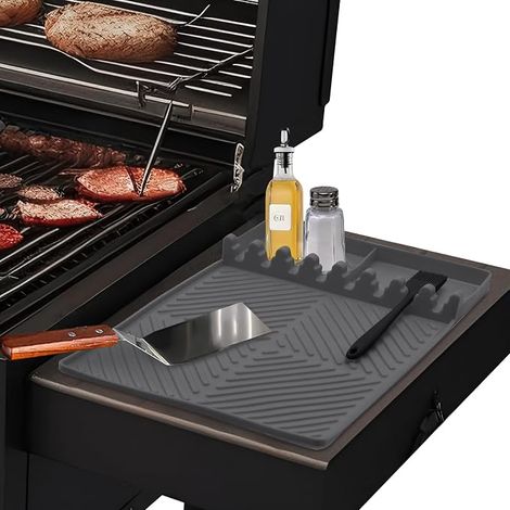 Tapis de Cuisson pour Barbecue pour Grils à Gaz Tablettes Latérales, Tapis de Spatule en Silicone, Support Outil Barbecue pour Cuisines (1/4)