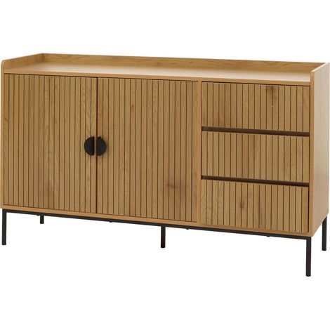 Sideboard HWC-O39 Commode Armoire Buffet 3 tiroirs 2 portes bois mélaminé 80x130x42cm - naturel