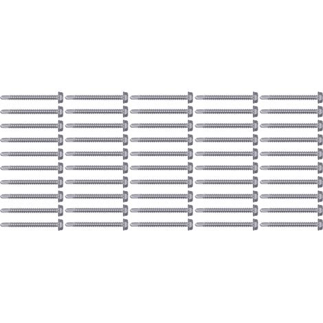 Lot de 50 vis autoforeuses tête hexagonale, filetage complet, acier inoxydable 410, 4,8x50mm, remplacement visserie (1/5)