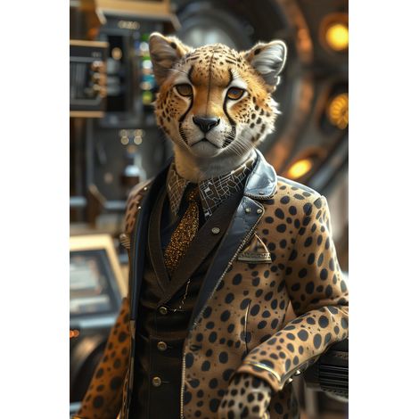 Tableau sur toile Guépard en costume élégant 30x45 cm - Impression sur Toile Murale Décorative - Image imprimée en HD sur Toile - Toile sur Châssis en Bois FSC - Fabriqué en France (1/5)