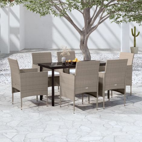 Ensemble à manger de jardin coussins 7 pcs-Salon de jardin Beige/noir 601413 (1/5)