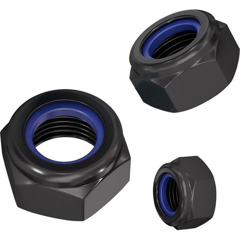 30 Pièces Écrous Autobloquants Hexagonaux M4, Écrous de Blocage Noirs en Acier Inoxydable A2 V2A DIN985 Avec Bague en Nylon pour Vis, Boulons et Tiges Filetées (1/5)