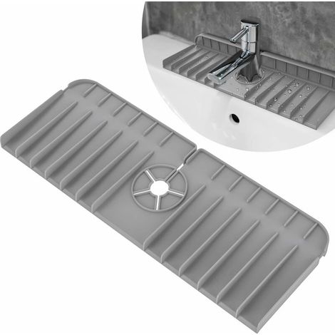 FiveHome Tapis d&39égouttement en silicone pour robinet - Protection anti-éclaboussures en silicone - Tapis d&39égouttement pour plan de travail de cuisine et de salle de bain (gris) (1/5)