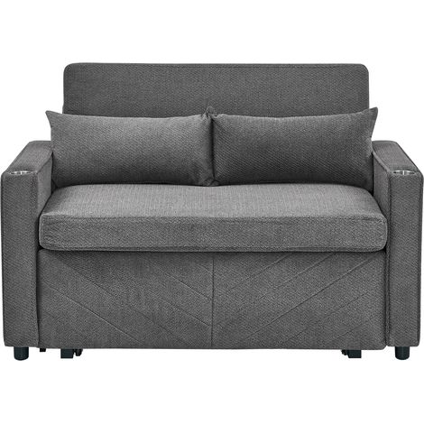2-Sitzer-Schlafsofa 3-in-1 dunkelgrau aus Stoff und Holz mit Schiebesystem und USB-Ladung (1/5)