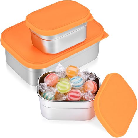 3 Pcs Bento Lunch Box Inox, Boite Inox Alimentaire avec Couvercle, Boite a Gouter Inoxs, Lunchbox, Boîte à Lunch en Acier Inoxydable pour Travail Maison Bureau Camping récipient à sauce (2 tailles) (1/5)