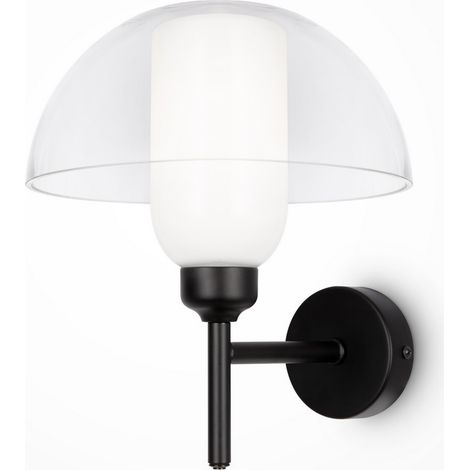Maytoni Memory Applique murale moderne en forme de dôme, noire, abat-jour en verre 1xE14