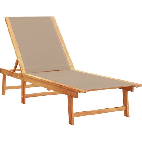 Chaise longue  Transat  Bain de soleil taupe bois d'acacia solide et textilène (1/5)