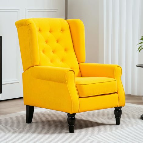 Sillón de Salón con Reposabrazos y Patas de Madera Butaca Carga 160 kg para Dormitorio Oficina 74x86x102 cm Amarillo (1/5)